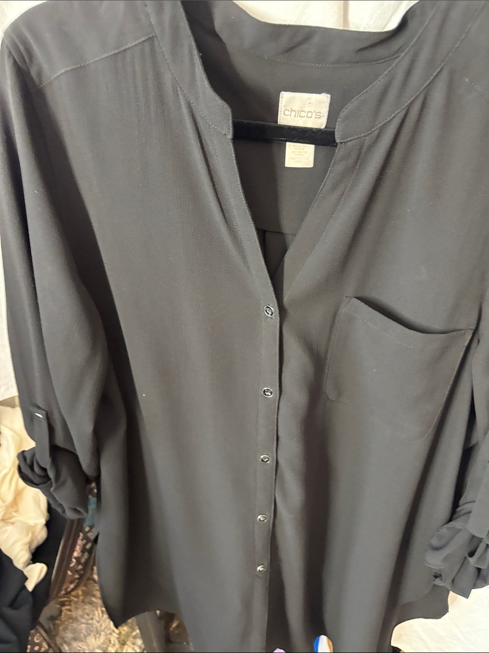 Chico's Black Casual Button-Down Shirt with Chest Pocket